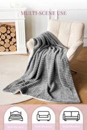 Living and Home Soft Polyester Throw Blanket in Grey - Size: Medium - thumbnail 3