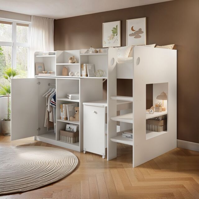 Flair Wizard Mid High Sleeper Workstation in White - Size: Single - image 1
