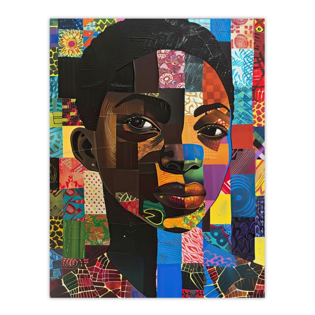 "Artery8 Colourful Patchwork Black Woman Portrait Beauty Wall Art Print - Size: W18"" x H24""" - image 1