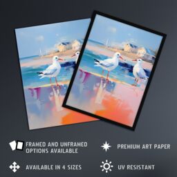 "Artery8 Wall Art Print Seagull Birds Oil Painting Pastel Colour Pink Blue Orange Coastal Landscape Bathroom Artwork Poster - Size: W18"" x H24""" - thumbnail 2