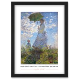 Artery8 Claude Monet Woman With A Parasol - Madame Monet & Her Son Impressionist Painting Artwork Framed Wall Art Print A4 in Black - thumbnail 1