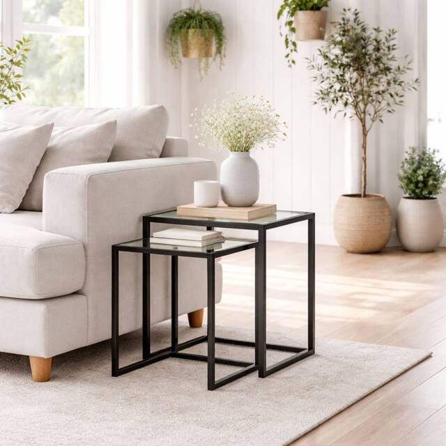 Wyld Haus Riraro Black Set of 2 Nesting Side Tables with Tempered Glass Tops - image 1