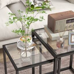 Wyld Haus Riraro Black Set of 2 Nesting Side Tables with Tempered Glass Tops - thumbnail 7