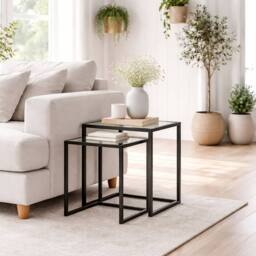 Wyld Haus Riraro Black Set of 2 Nesting Side Tables with Tempered Glass Tops - thumbnail 1