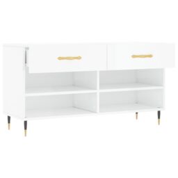 Berkfield Home Shoe Bench High Gloss White 102x35x55 cm Engineered Wood - Size: 102 x 35 x 55 cm - thumbnail 5