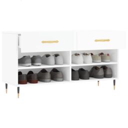 Berkfield Home Shoe Bench High Gloss White 102x35x55 cm Engineered Wood - Size: 102 x 35 x 55 cm - thumbnail 4