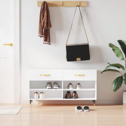 Berkfield Home Shoe Bench High Gloss White 102x35x55 cm Engineered Wood - Size: 102 x 35 x 55 cm