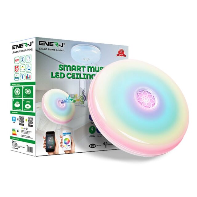 ENER-J Wi-Fi Ceiling Lights 24W, RGB+W+WW, Dimmable with Bluetooth Speaker in White - Size: 25 cm diameter x 19 cm high - image 1