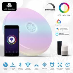 ENER-J Wi-Fi Ceiling Lights 24W, RGB+W+WW, Dimmable with Bluetooth Speaker in White - Size: 25 cm diameter x 19 cm high - thumbnail 3