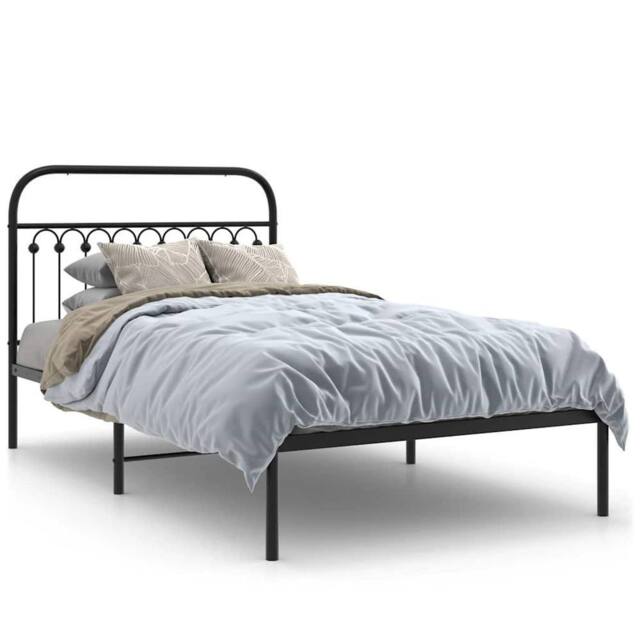 Berkfield Home Metal Bed Frame without Mattress with Headboard Black 107x203cm - Size: 107x203 cm - image 1