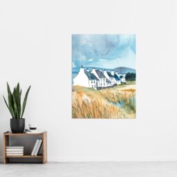"Artery8 Isle of Jura White Fishermen Cottages Scotland Wall Art Print in Blue - Size: W24"" x H32""" - thumbnail 4