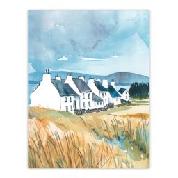 "Artery8 Isle of Jura White Fishermen Cottages Scotland Wall Art Print in Blue - Size: W24"" x H32""" - thumbnail 1