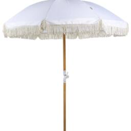 Wyld and Coco 150 cm Round Tilting Parasol White Polyester Canopy Beech Wood Pole - thumbnail 2