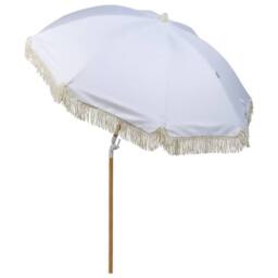 Wyld and Coco 150 cm Round Tilting Parasol White Polyester Canopy Beech Wood Pole - thumbnail 5