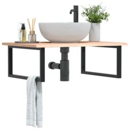 Berkfield Home Basin Shelf Wall Mounted Steel & Solid Wood Oak in Brown