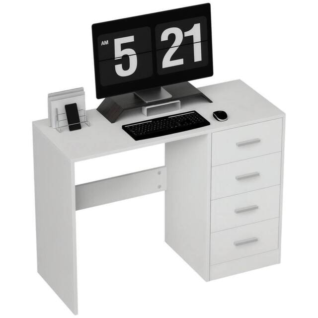 Kelvenix Computer Writing Desk Study Table with 4 Drawers Home Office in White - Size: 100 cm x 80 cm - image 1