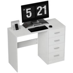 Kelvenix Computer Writing Desk Study Table with 4 Drawers Home Office in White - Size: 100 cm x 80 cm