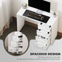 Kelvenix Computer Writing Desk Study Table with 4 Drawers Home Office in White - Size: 100 cm x 80 cm - thumbnail 3