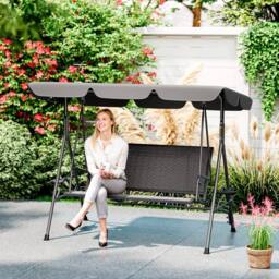 OUTSUNNY 3 Seater Garden Swing Seat Bench w/ Adjustable Canopy, Grey - thumbnail 1