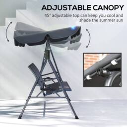 OUTSUNNY 3 Seater Garden Swing Seat Bench w/ Adjustable Canopy, Grey - thumbnail 5