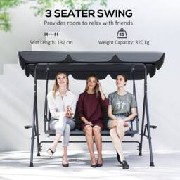 OUTSUNNY 3 Seater Garden Swing Seat Bench w/ Adjustable Canopy, Grey - thumbnail 4