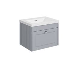 Balterley 600mm Wall Hung 1 Drawer Unit with Basin No Tap Hole - Satin Grey - thumbnail 1