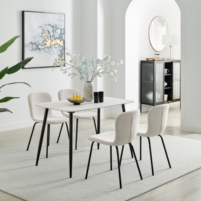 FurnitureboxUK Asti White Marble Ceramic Top Dining Table & 4 Cream Asti Chairs - Size: 4 Person - image 1