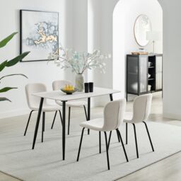 FurnitureboxUK Asti White Marble Ceramic Top Dining Table & 4 Cream Asti Chairs - Size: 4 Person - thumbnail 1
