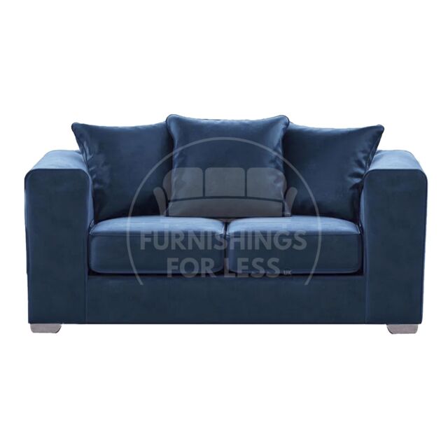 Furnishings For Less UK Ella Boxed Arm Plush Velvet Fabric 2 Seater sofa Gold in Blue