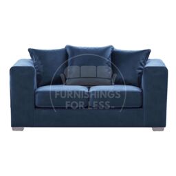 Furnishings For Less UK Ella Boxed Arm Plush Velvet Fabric 2 Seater sofa Gold in Blue