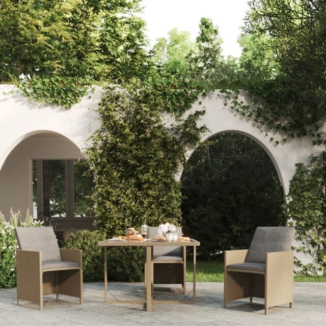 Berkfield Home Garden Table Beige 109x107x74 cm Poly Rattan & Glass - Size: 109 x 107 x 74 cm - image 1