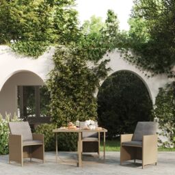 Berkfield Home Garden Table Beige 109x107x74 cm Poly Rattan & Glass - Size: 109 x 107 x 74 cm - thumbnail 1