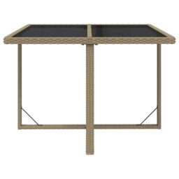 Berkfield Home Garden Table Beige 109x107x74 cm Poly Rattan & Glass - Size: 109 x 107 x 74 cm - thumbnail 3