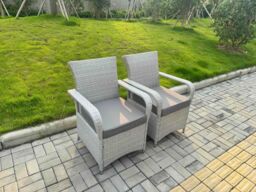 Fimous Rattan Furniture Set with 1 Big Round Coffee Table & 4 Seater Chairs in Light Grey - thumbnail 5