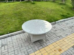 Fimous Rattan Furniture Set with 1 Big Round Coffee Table & 4 Seater Chairs in Light Grey - thumbnail 4