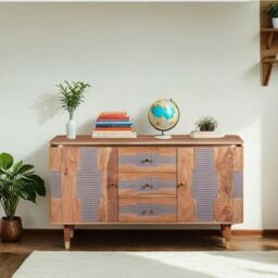 IH Design Alicia Acacia Wood 2 Doors 3 Drawers Sideboard in Grey - thumbnail 1