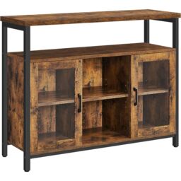 VASAGLE Industrial Sideboard Buffet 2 Glass Doors TV Cabinet Adjustable in Brown - thumbnail 7