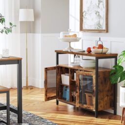VASAGLE Industrial Sideboard Buffet 2 Glass Doors TV Cabinet Adjustable in Brown - thumbnail 2