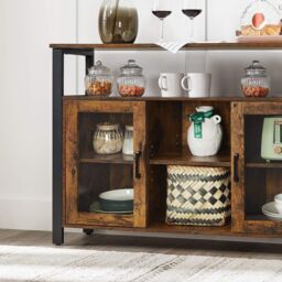 VASAGLE Industrial Sideboard Buffet 2 Glass Doors TV Cabinet Adjustable in Brown - thumbnail 5