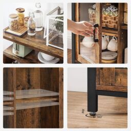 VASAGLE Industrial Sideboard Buffet 2 Glass Doors TV Cabinet Adjustable in Brown - thumbnail 6