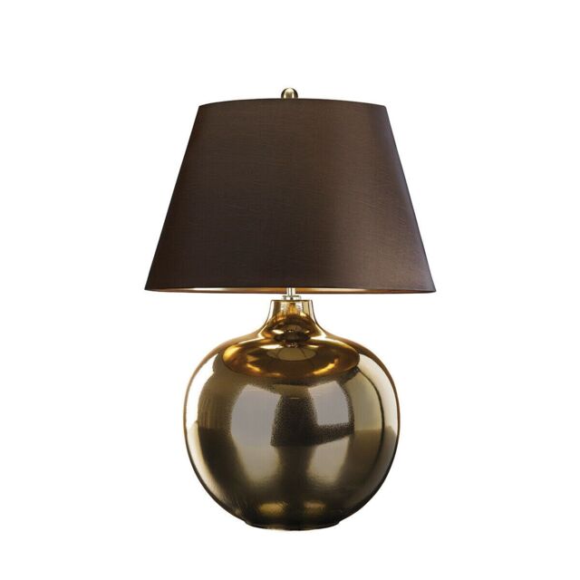 Loops Table Lamp Lightly Crackled Glaze Brown Faux Silk Shade Bronze LED E27 60W