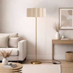 CGC Lighting Lena Brushed Gold Straight Floor Lamp with Large Scalloped Lampshade in Cream - thumbnail 1
