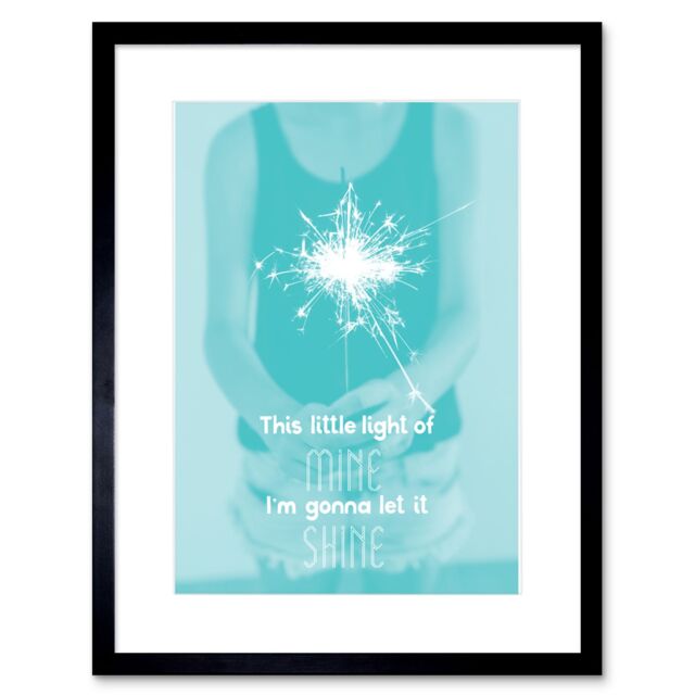 "Artery8 Wall Art Print Kids Little Light of Mine Shine Sparkler Framed in Black - Size: W7"" x H9""" - image 1