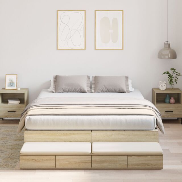 Berkfield Home Storage Bed Frame Sonoma Oak Engineered Wood 236.5 x 150 x 31.5 cm in Brown - image 1