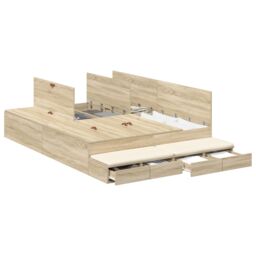 Berkfield Home Storage Bed Frame Sonoma Oak Engineered Wood 236.5 x 150 x 31.5 cm in Brown - thumbnail 2
