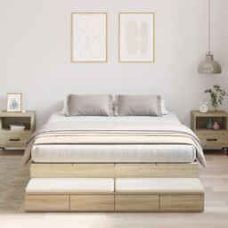 Berkfield Home Storage Bed Frame Sonoma Oak Engineered Wood 236.5 x 150 x 31.5 cm in Brown - thumbnail 1