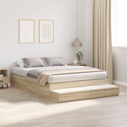 Berkfield Home Storage Bed Frame Sonoma Oak Engineered Wood 236.5 x 150 x 31.5 cm in Brown - thumbnail 4