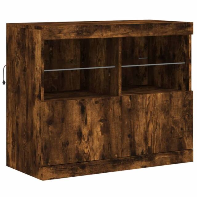 Berkfield Home Sideboard with LED Lights Smoked Oak 81x37x67 cm in Brown - Size: 81 x 37 x 67 cm - image 1