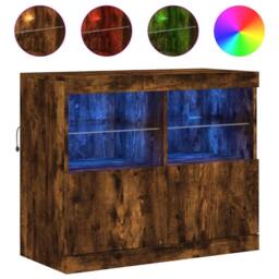 Berkfield Home Sideboard with LED Lights Smoked Oak 81x37x67 cm in Brown - Size: 81 x 37 x 67 cm - thumbnail 3
