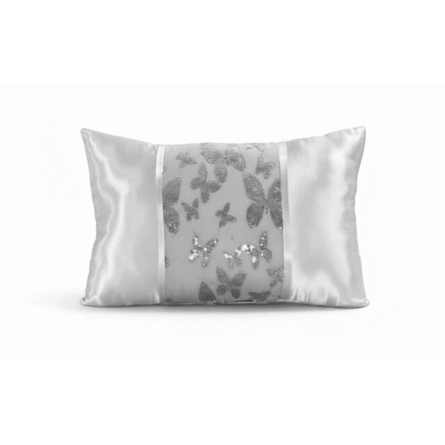 Snug City Oblong Butterfly Sequin Cushion Luxury Rectangular Decorative Accent in Silver - Size: 45 cm x 30 cm - image 1